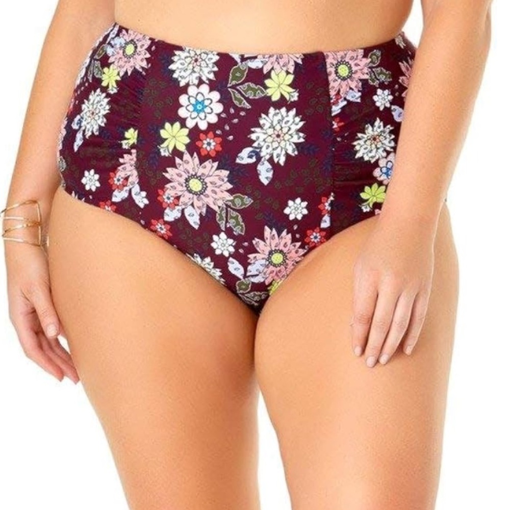 Anne Cole Women's Plus-Size High Waist Side Shirred Bikini Swim Bottom NWOT 18W